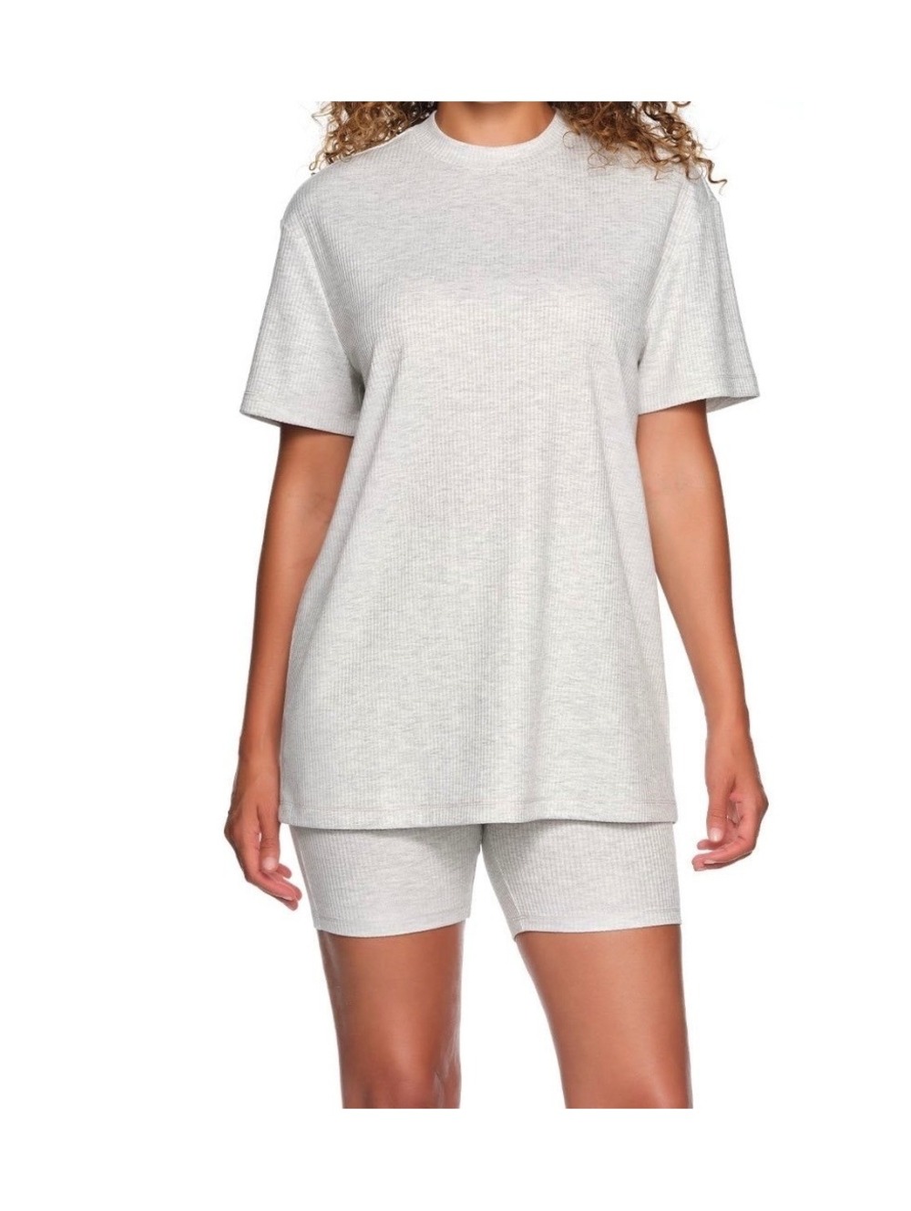 LOFT Sleep Gray Ribbed Short Sleeve Top and Shorts Pajama Set XS
